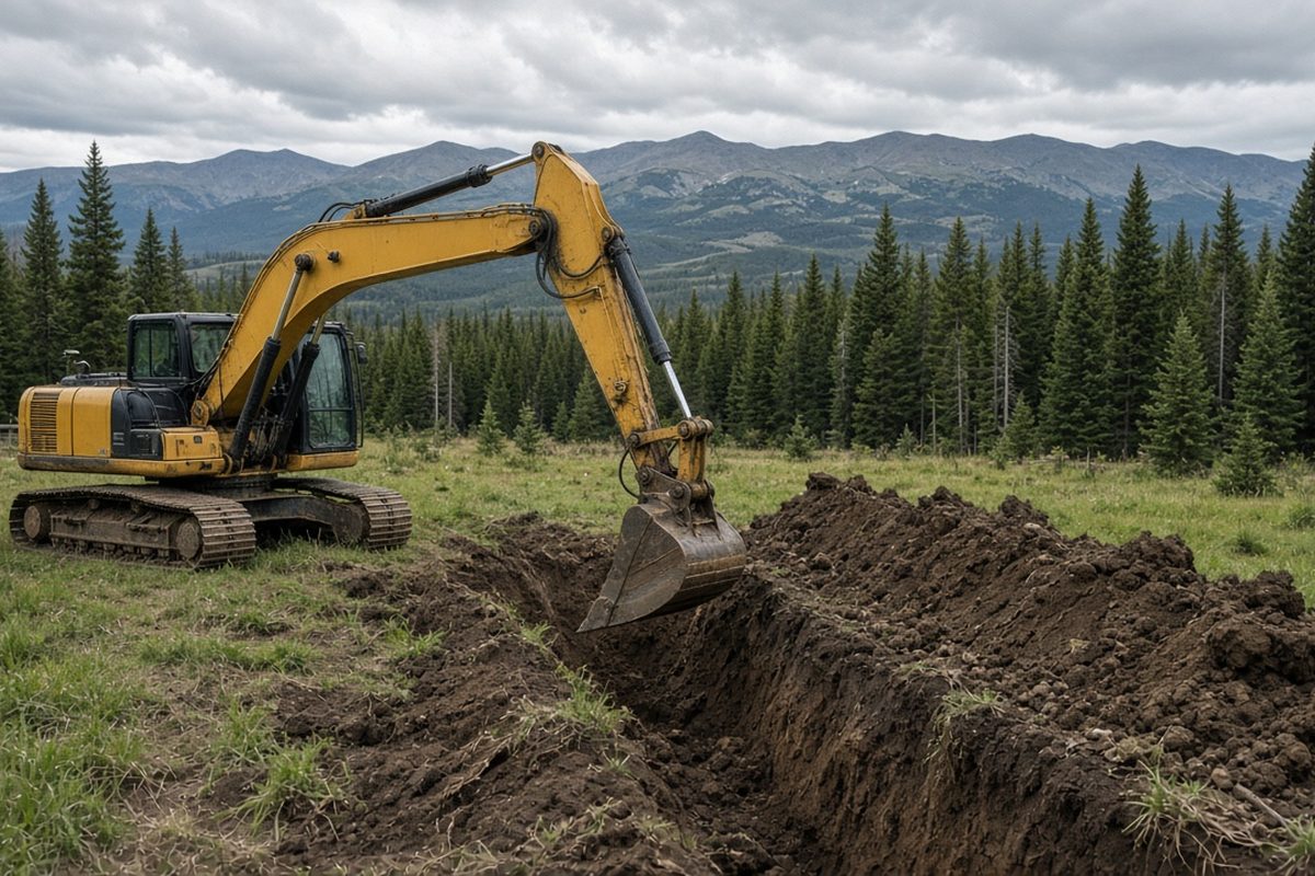 Excavation for a septic system install near Kalispell, Montana