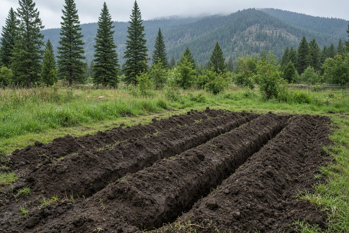 Drain field trenches prepared for a Flathead County septic system